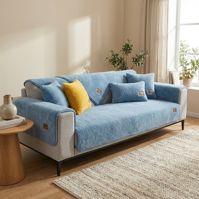 Waterproof Thick Fuzzy Faux Sherpa Fleece Non-Slip Couch Cover Protector